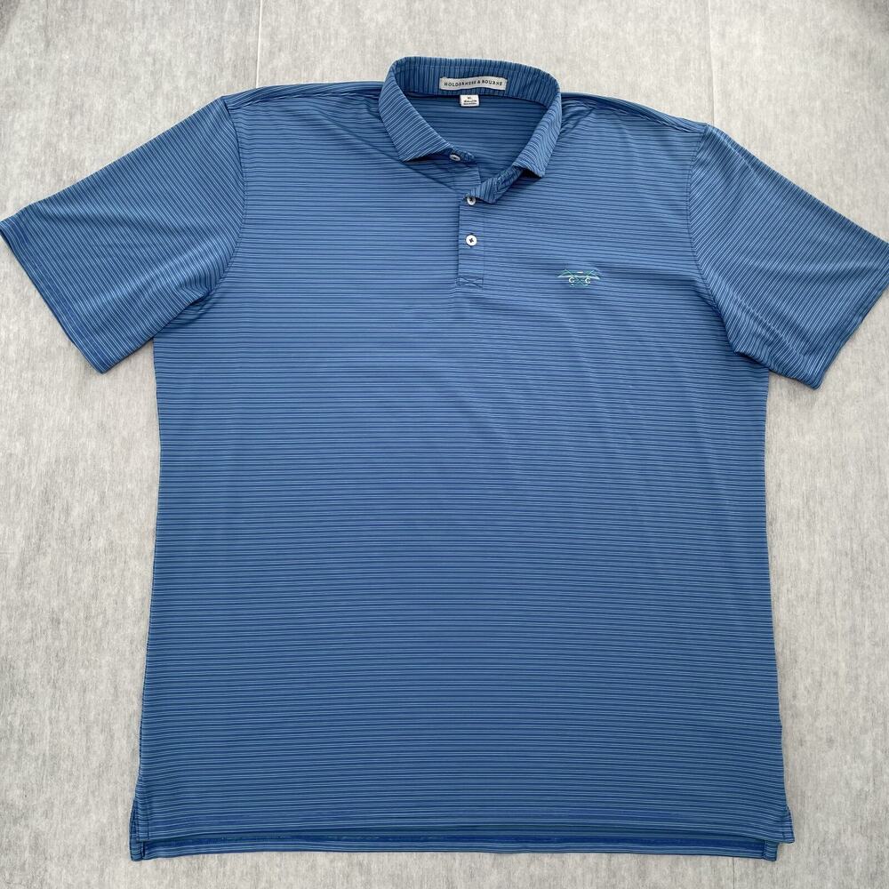 Holderness & Bourne Shirt Adult XL Blue Stripe Polo The Campbell Mojito Golf Men